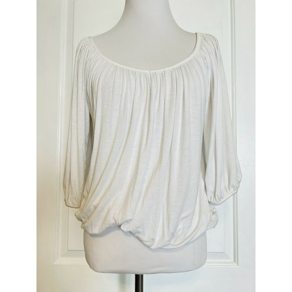 CIELO Designer 3/4 Sleeve Top Rayon White Ivory Boat Neck Off the Shoulder M